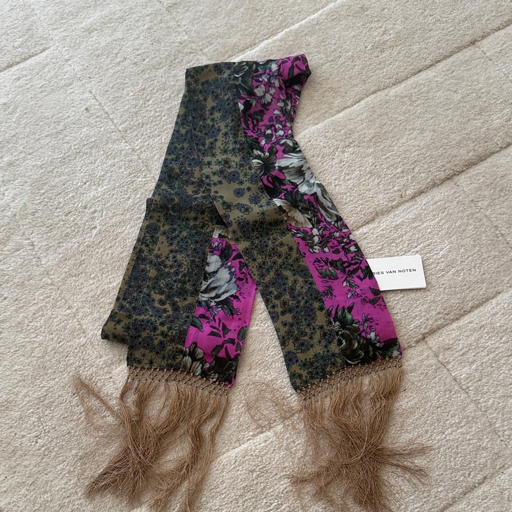 Dries Van Noten Floral Scarf - Fuchsia and Olive